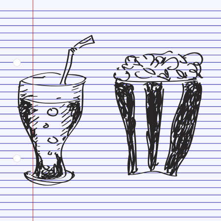 Simple hand drawn doodle of a drink and popcornのイラスト素材