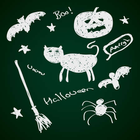 Simple hand drawn doodle of a halloween setのイラスト素材