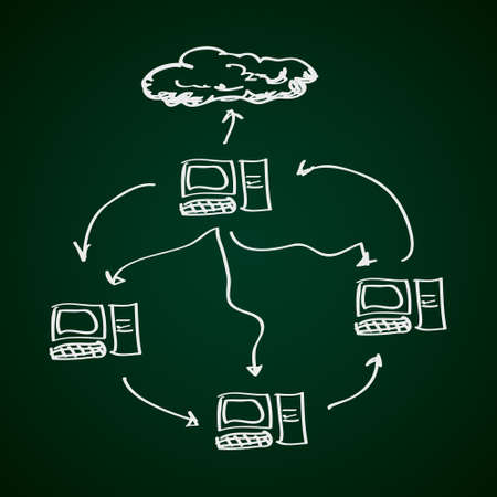 Simple hand drawn doodle of a computer networkのイラスト素材
