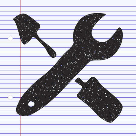 Simple hand drawn doodle of a screwdriver and spannerのイラスト素材