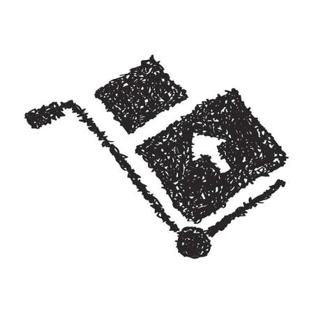 Simple hand drawn doodle of a trolley with boxesのイラスト素材