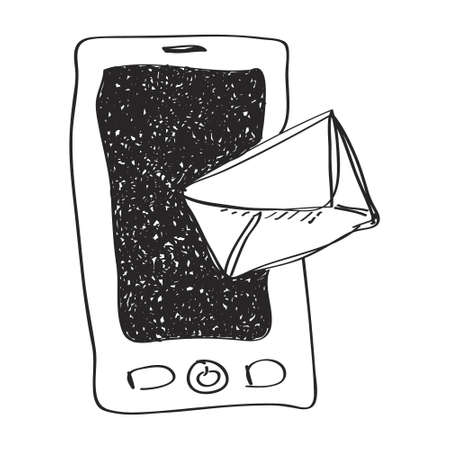 Simple hand drawn doodle of a mobile with mailのイラスト素材