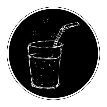 Hand drawn illustration of a glass with a strawのイラスト素材