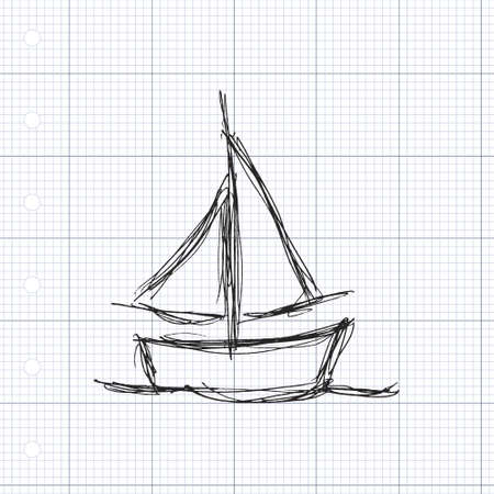 Hand drawn illustration of a boat with sailsのイラスト素材