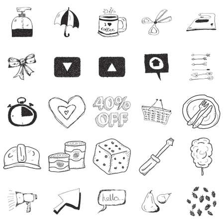 Set of 25 hand drawn doodle illustrationsのイラスト素材