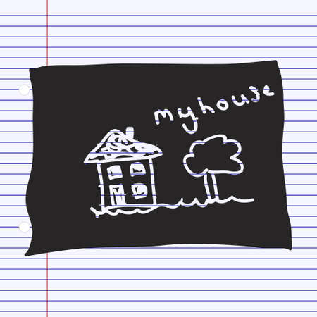 Simple doodle of a hand drawn house on a blackboardのイラスト素材