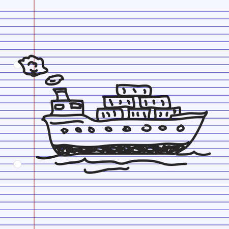 Simple doodle of a hand drawn cargo shipのイラスト素材
