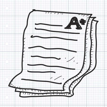 Simple doodle of a hand drawn exam paper showing an A plusのイラスト素材