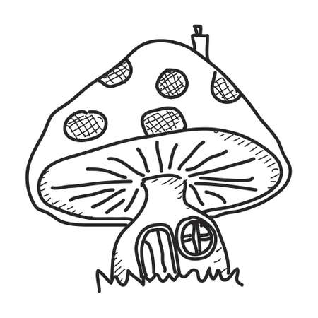 Simple doodle of a hand drawn mushroomのイラスト素材