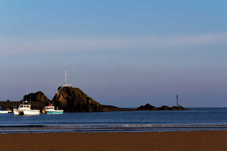 Boats on the seafront at Bude in Cornwallの写真素材