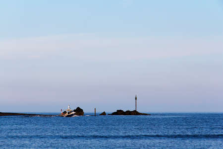Boats on the seafront at Bude in Cornwallの写真素材
