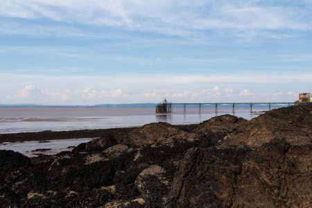 View of the beach at Clevedon, Somerset, Englandの写真素材