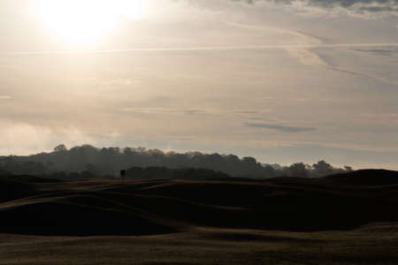 Golf course at dawn with low lightの写真素材