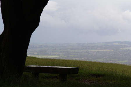 Bench with view over the Chilterns landscape in Buckinghamshire, England
