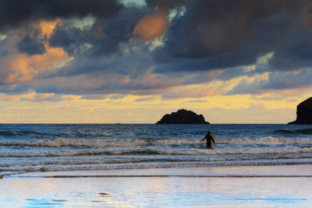 Early morning view of the beach at Polzeath, Englandの写真素材