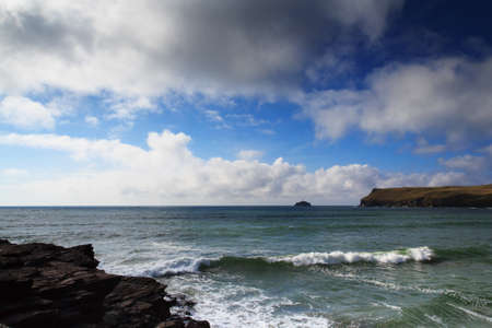Beautiful view over the sea from Polzeath, Cornwallの写真素材