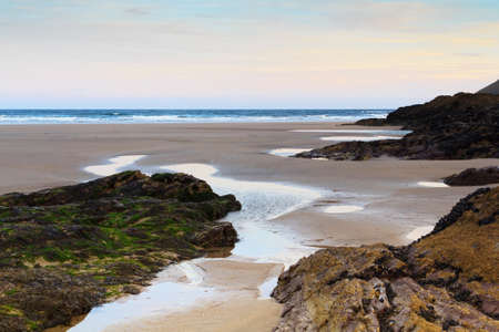 Early morning view of the beach at Polzeath, Cornwall