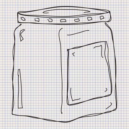 Simple doodle sketch of a jar on graph paper backgroundのイラスト素材