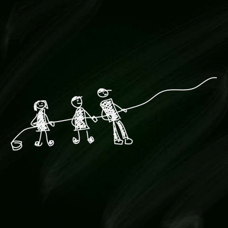 Simple doodle sketch of people pulling a rope on a blackboard backgroundのイラスト素材