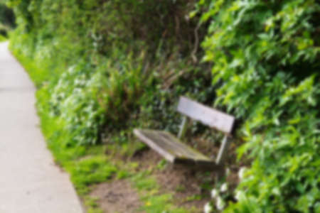Empty bench found on a country walk Out of focus.の写真素材