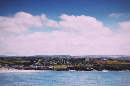 View from the costal path near Polzeath, Cornwall Vintage Retro Filter.の写真素材