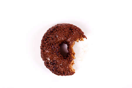 Tasty donut with chocolate on a white backgroundの写真素材
