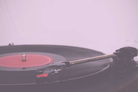 Close up of an old retro record player Vintage Retro Filter.