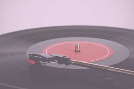 Close up of an old retro record player Vintage Retro Filter.
