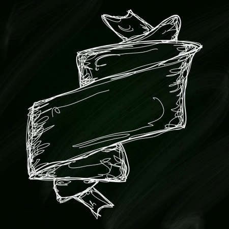 Simple doodle sketch of a banner on a blackboard backgroundのイラスト素材