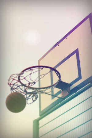 Basketball hoop outside in a school play areaの写真素材