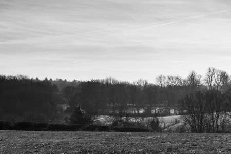 Empty british countryside on a cold winters afternoonの写真素材
