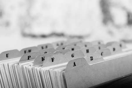 Close up of alphabetical index cards in a boxの写真素材