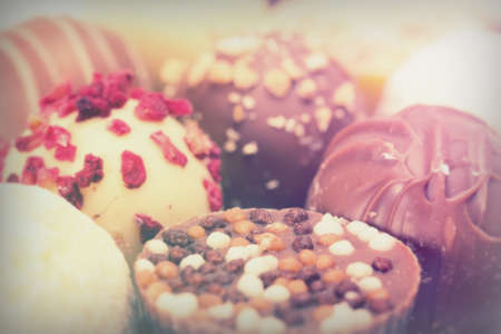 Close-up of a selection of delicious chocolatesの写真素材