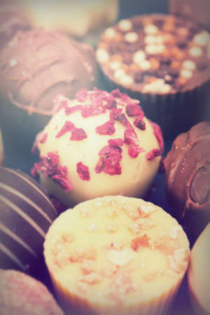 Close-up of a selection of delicious chocolatesの写真素材