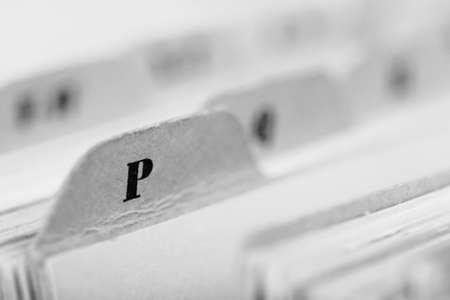 Close up of alphabetical index cards in a boxの写真素材