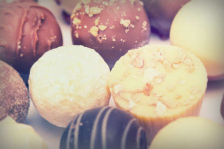 Close-up of a selection of delicious chocolatesの写真素材