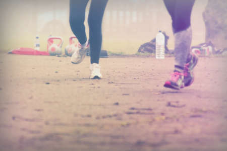 People doing keep fit exercise in the parkの写真素材
