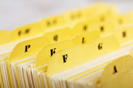 Close up of alphabetical index cards in a boxの写真素材