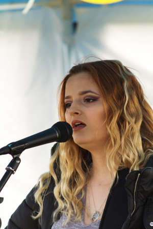 HIGH WYCOMBE, ENGLAND 1st April 2017: Performers on stage at free public music festivalのeditorial素材