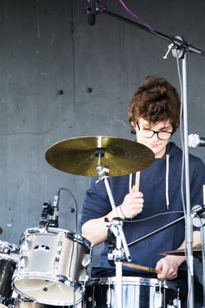 HIGH WYCOMBE, ENGLAND 1st April 2017: Performers on stage at free public music festivalのeditorial素材