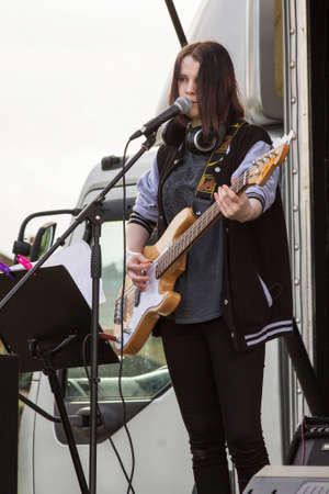 HIGH WYCOMBE, ENGLAND 1st April 2017: Performers on stage at free public music festival
