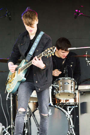 HIGH WYCOMBE, ENGLAND 1st April 2017: Performers on stage at free public music festival