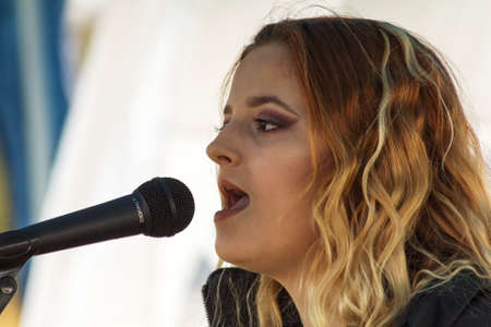 HIGH WYCOMBE, ENGLAND 1st April 2017: Performers on stage at free public music festivalのeditorial素材