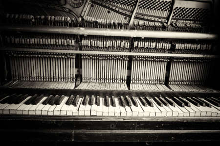 Keys from an old broken and damaged pianoの写真素材