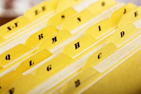 Close up of alphabetical index cards in a boxの写真素材