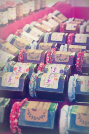 Jars of home made jar on a stall in market