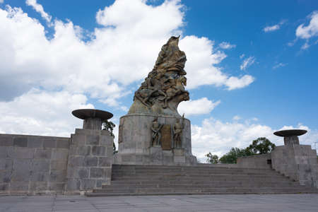 Puebla, Puebla, Mexico, 07 18 2021. statue in the civic plaza of victory, blue sky with clouds...