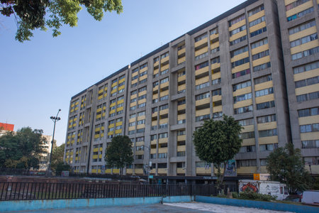 Tlatelolco, CDMX, 10 12 22, Modern style building in the square of the 3 cultures in the day with clear sky, no peopleのeditorial素材