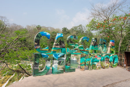 San luis potosi, san luis potosi, 24 05 01, Viewpoints of the waterfall "El Salto del Meco" location letters,no peopleのeditorial素材