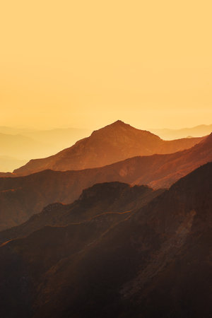 Beautiful sunset over the California Rocky Mountains, no people